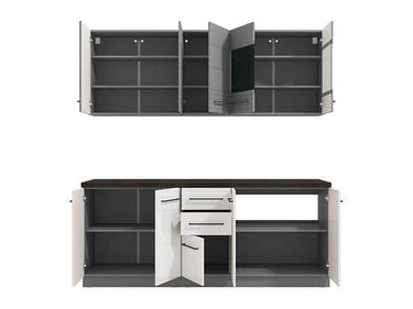 Pedro White Gloss and Grey Kitchen Units - Modern Integrated Culinary Storage Solution - UK Luxury Furniture